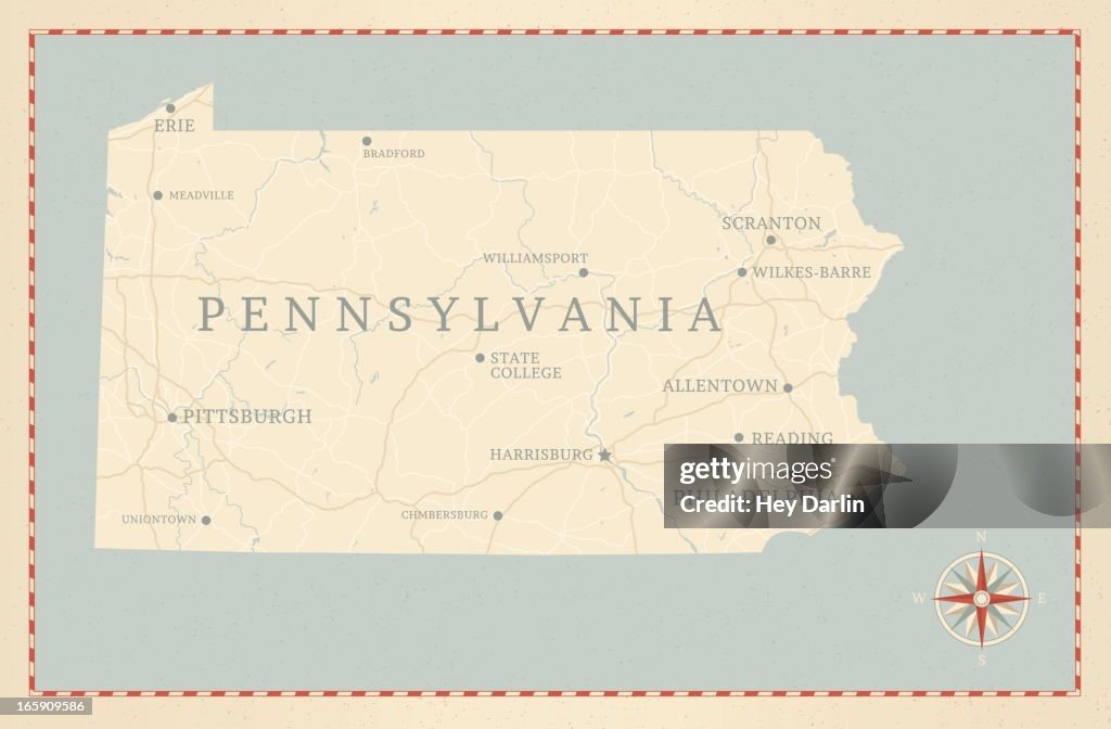 Vintage-Style Pennsylvania Map