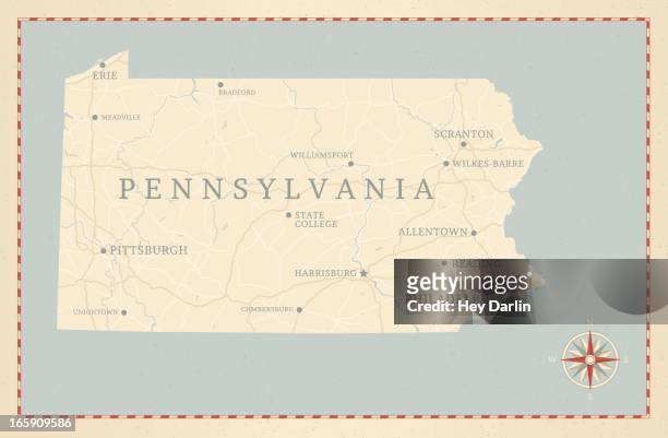 vintage-style pennsylvania map - philadelphia pennsylvania map stock illustrations