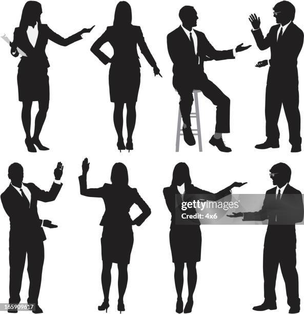 business executives in different poses - businesswoman silhouette stock illustrations