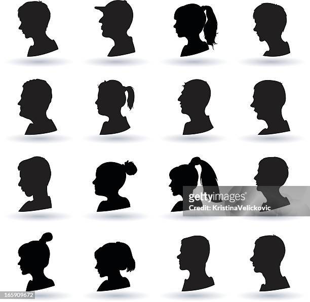 人物の肖像 - curls girl silhouette点のイラスト素材／クリップアート素材／マンガ素材／アイコン素材