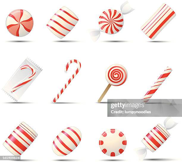 ilustraciones, imágenes clip art, dibujos animados e iconos de stock de iconos de caramelo de menta - candy cane