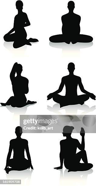 stylized yoga silhouettes - seated - cow face pose stock illustrations