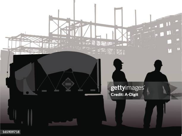 under progress vector silhouette - two construction workers stock illustrations