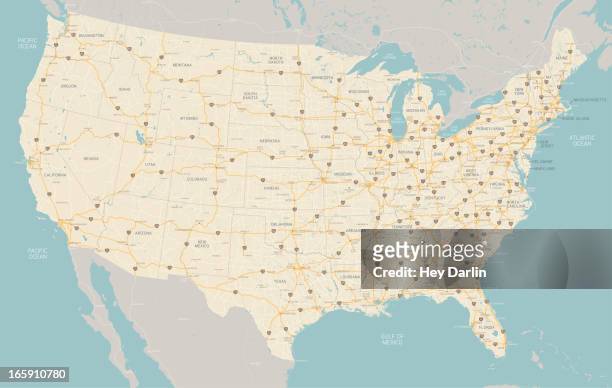 ilustraciones, imágenes clip art, dibujos animados e iconos de stock de estados unidos mapa de carretera - américa del norte