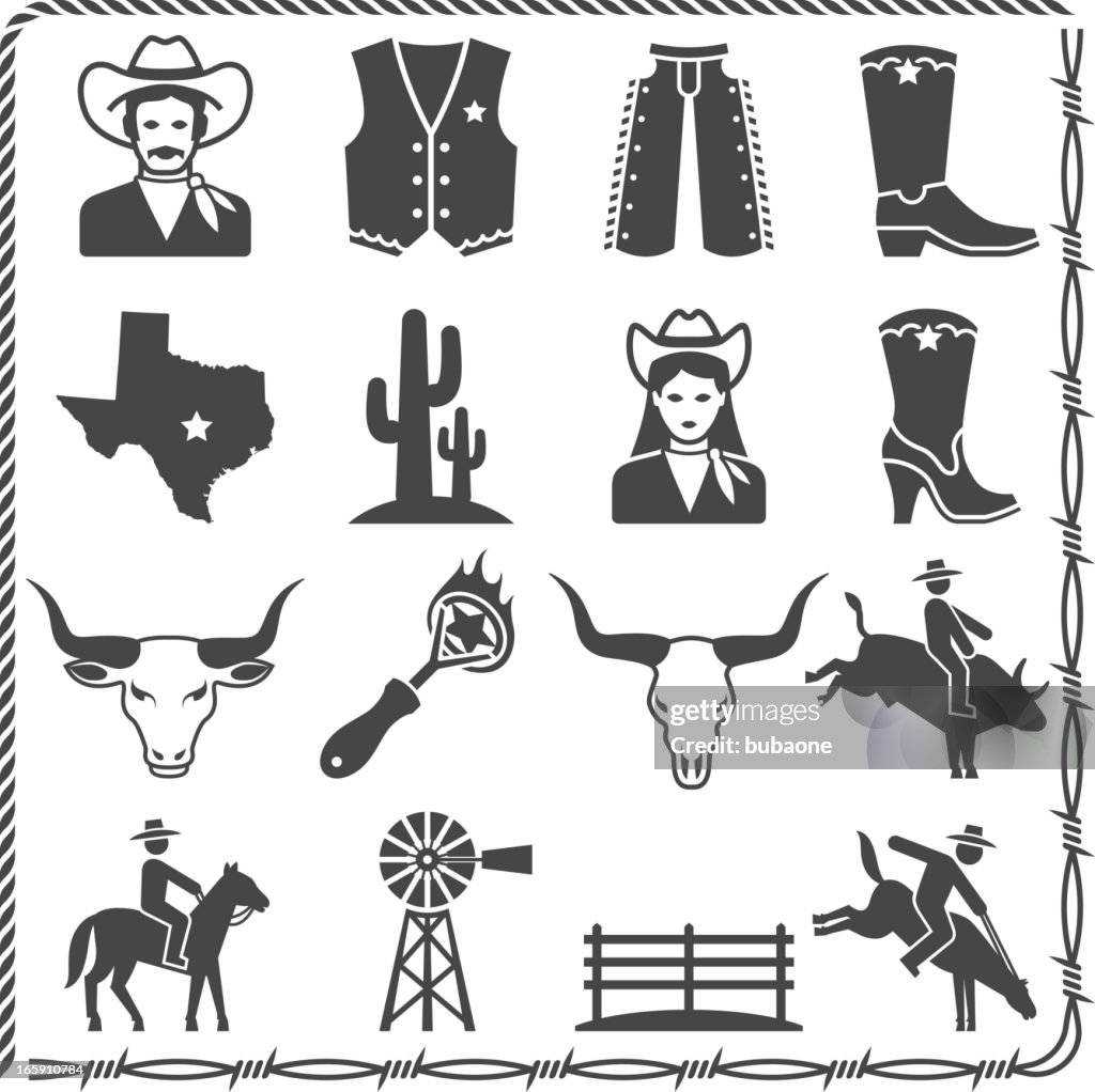 The Wild West Ranch Life black & white icon set