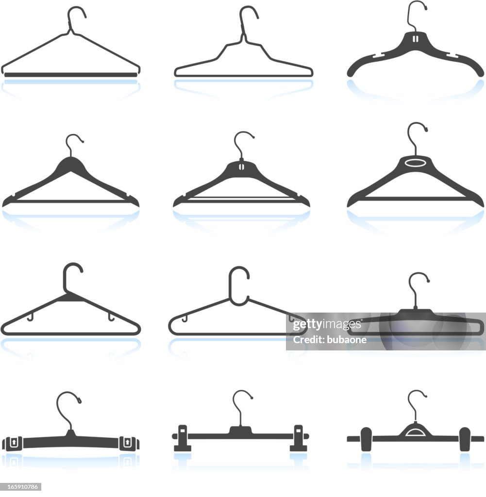 Vestiti attaccapanni & bianco e nero icona set vettoriale royalty-free