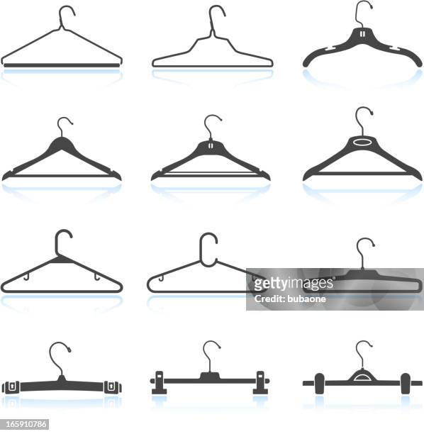clothes hangers black & white royalty free vector icon set - coathanger stock illustrations