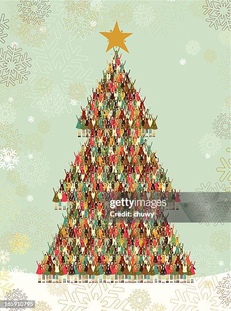 weihnachtsbaum-kinder - xmas together stock-grafiken, -clipart, -cartoons und -symbole