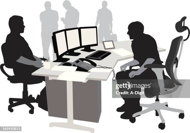 office lcds vector silhouette - man computer keyboard stock illustrations