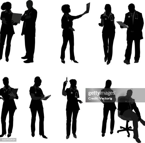 doctor silhouette - doctor stethoscope patient whole body stock illustrations