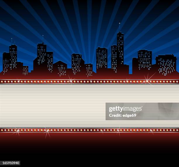 bildbanksillustrationer, clip art samt tecknat material och ikoner med city skyline with banner - entertainment building