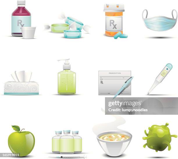 flu icons - chicken noodle soup sick stock illustrations