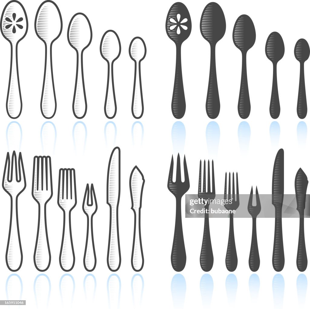 Eating Utensils black & white royalty free vector icon set