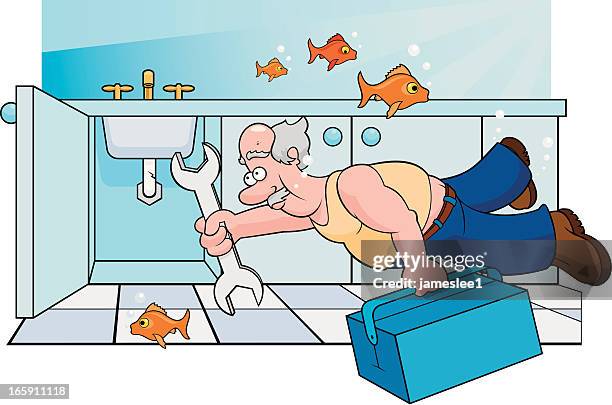 illustrazioni stock, clip art, cartoni animati e icone di tendenza di idraulico di emergenza - water sink fun