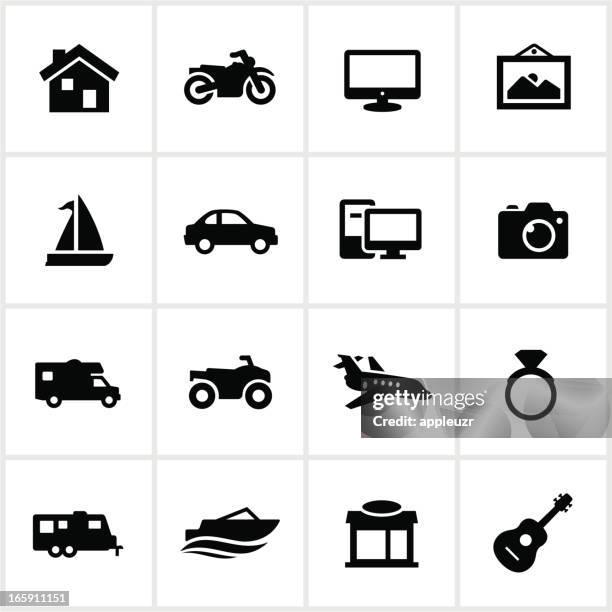 stockillustraties, clipart, cartoons en iconen met property insurance icons - bedrijfsvliegtuig