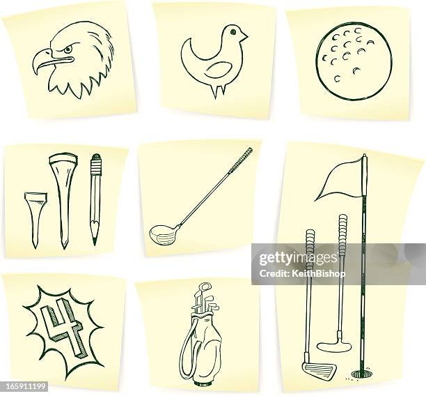 golf doodles on sticky notes - golf club stock illustrations