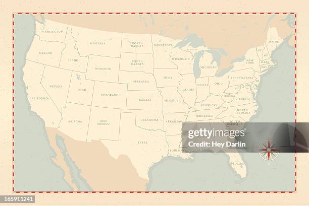 ilustrações de stock, clip art, desenhos animados e ícones de estilo vintage eua. mapa - american map