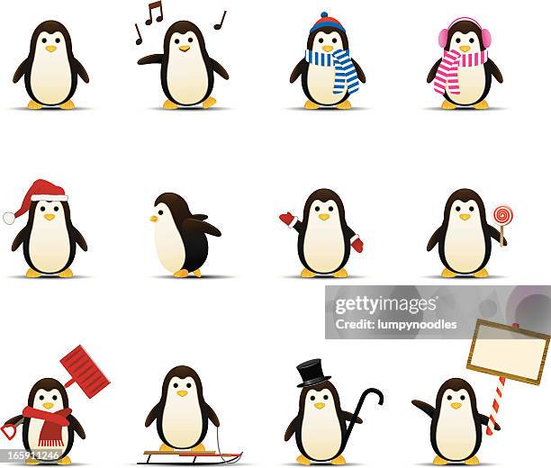 illustrazioni stock, clip art, cartoni animati e icone di tendenza di pinguino icone - penguins