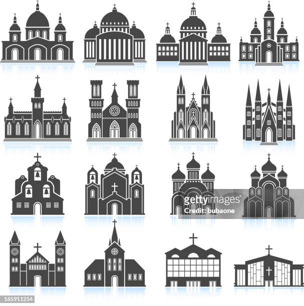 old church und der kathedrale schwarz & weiß vektor icon-set - architectural dome stock-grafiken, -clipart, -cartoons und -symbole