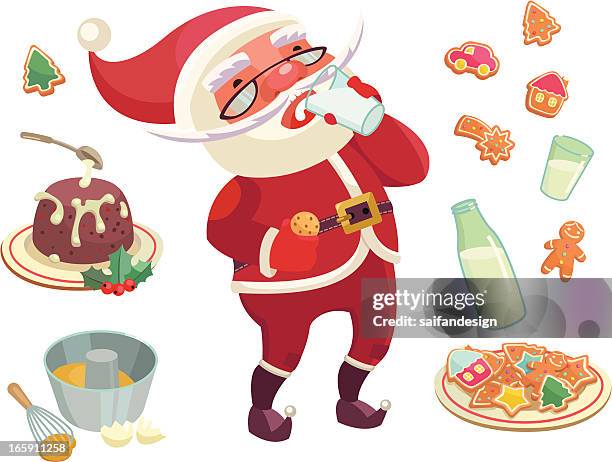 ilustrações, clipart, desenhos animados e ícones de conjunto de natal com o papai noel - cru