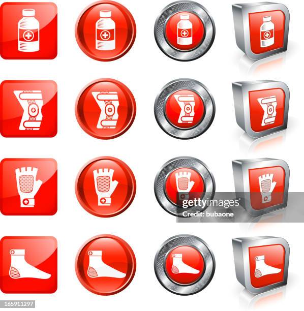 joint and bone aches medicine &surgery vector button set - knee brace stock illustrations