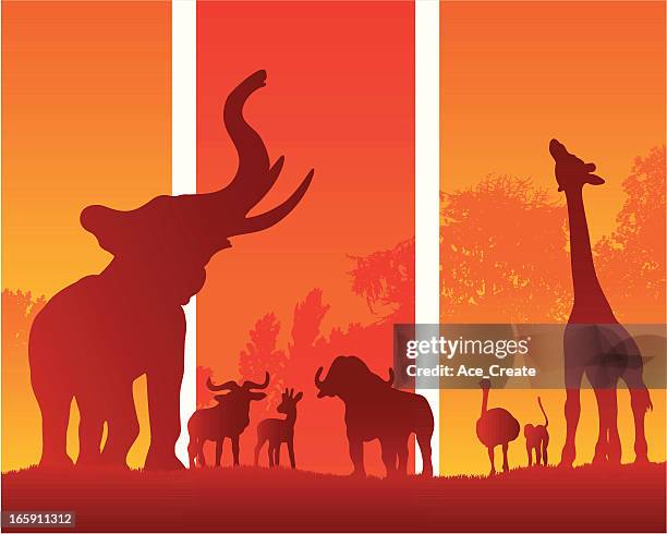 stockillustraties, clipart, cartoons en iconen met african animals in a summer silhouette safari - safari animals