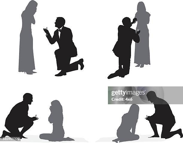 stockillustraties, clipart, cartoons en iconen met man proposing a woman - kneeling