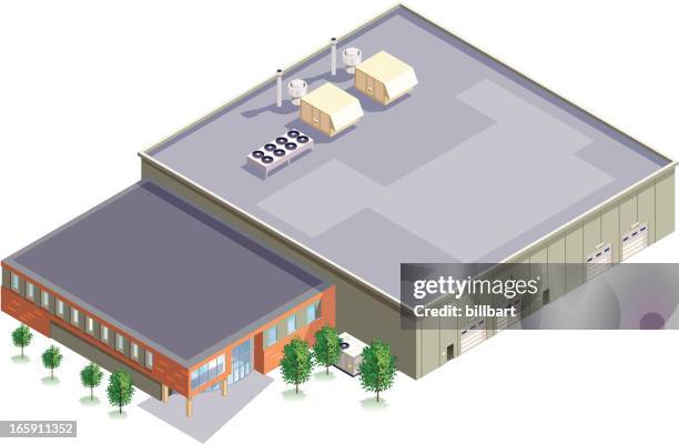 isometric manufacturing plant - office block exterior stock illustrations