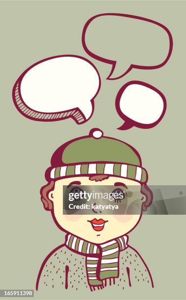 boy & speech messages - boy thinking isolated stock illustrations
