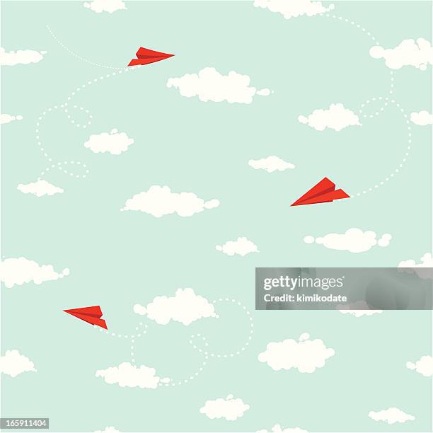 clouds and paper planes seamless pattern - vapor trail 幅插畫檔、美工圖案、卡通及圖標