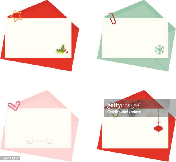 letter with envelope holiday set - heart paper clip stock illustrations