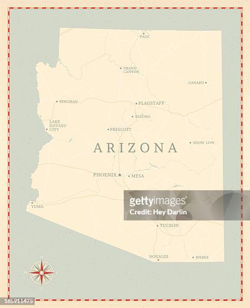 vintage-style arizona map - flagstaff arizona stock illustrations