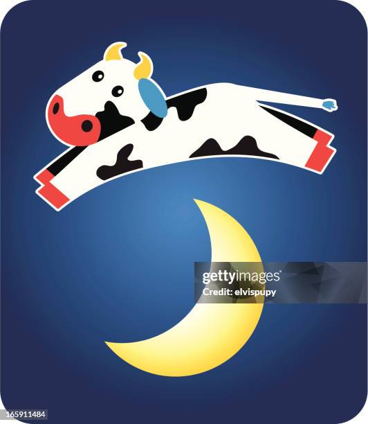 cow jumping over the moon - rhyme stock illustrations