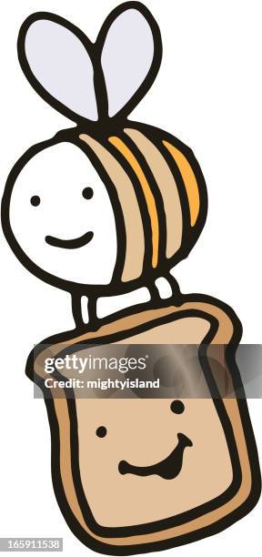 little bee carrying a slice of toast - bread slice stock illustrations