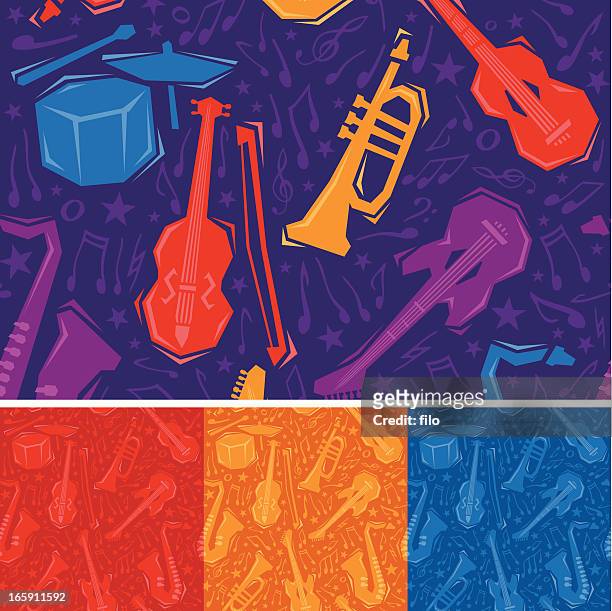 ilustraciones, imágenes clip art, dibujos animados e iconos de stock de seamless instrumentos musicales - clave de sol