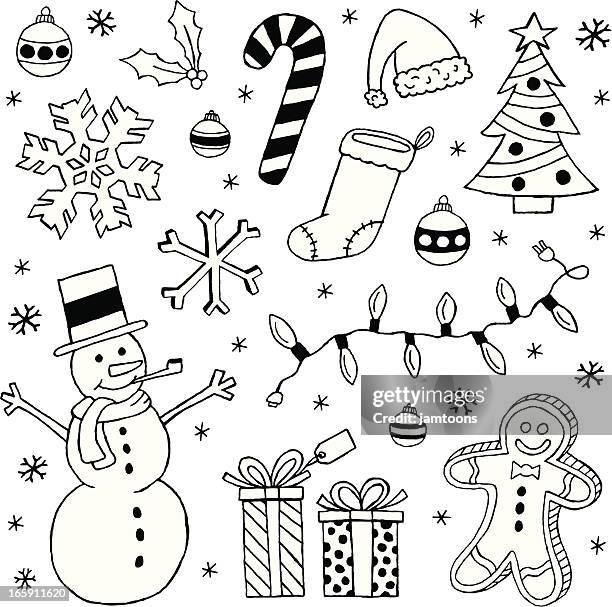 black and white christmas clip art images - gingerbread man sketch stock illustrations