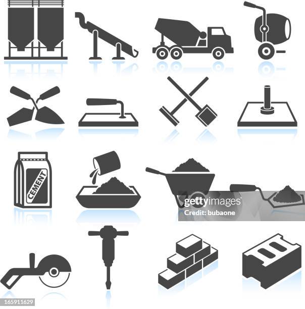 cement industry black & white royalty free vector icon set - mason bricklayer stock illustrations