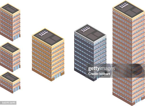 isometric skyscraper builder - isometric office building stock illustrations