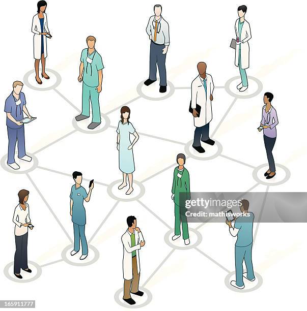 medical network illustration - hospital with people stock illustrations