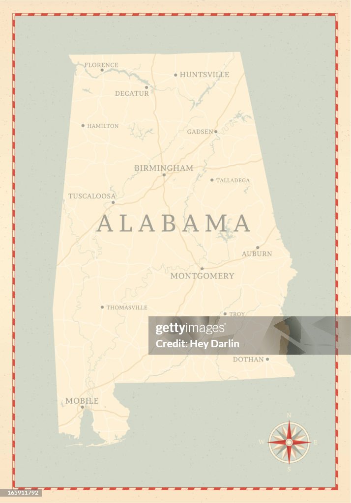 Vintage-Style Alabama Map