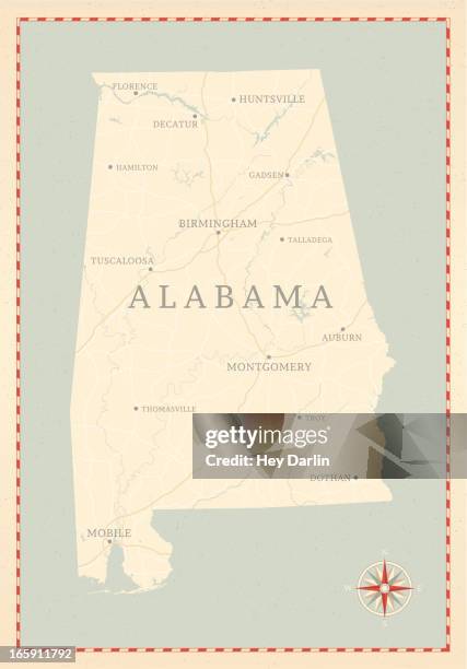 vintage-style alabama map - 阿拉巴馬州 幅插畫檔、美工圖案、卡通及圖標