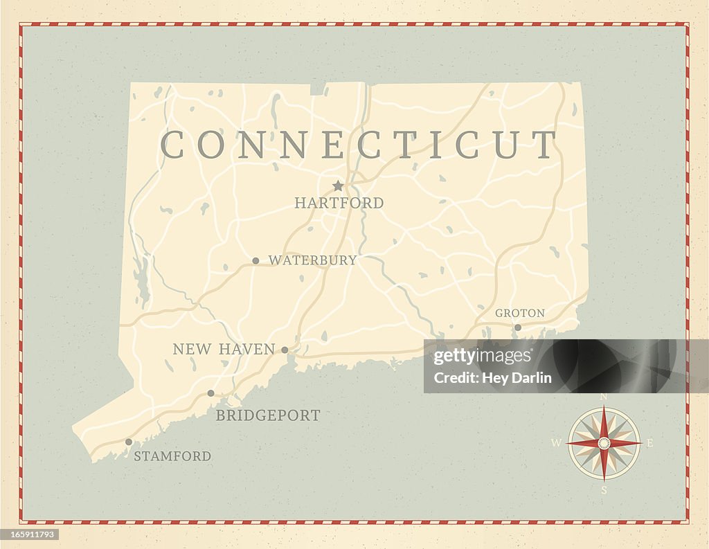 Vintage-Style Connecticut Map