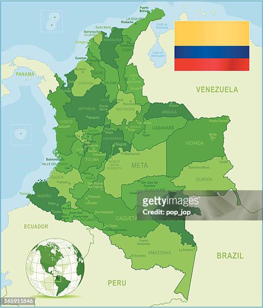 地図の緑色のコロンビア州、都市とフラグ - colombia v united states点のイラスト素材／クリップアート素材／マンガ素材／アイコン素材