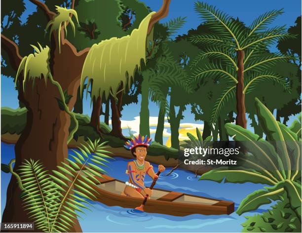 amazonas einheimischen mann - amazon river stock-grafiken, -clipart, -cartoons und -symbole