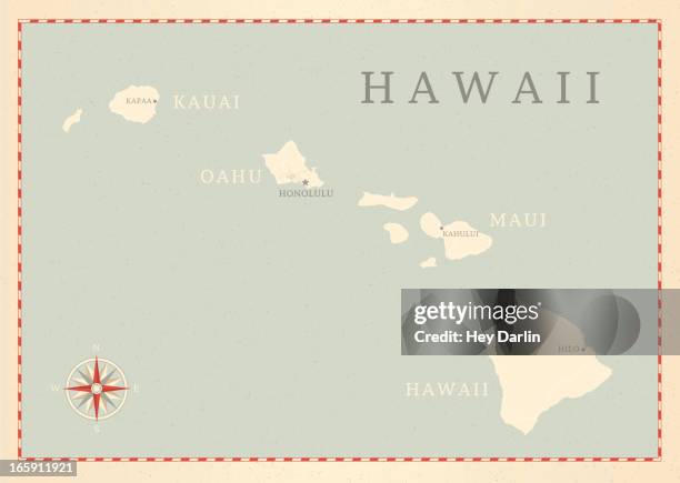 vintage-style hawaii map - kahului hawaii stock illustrations
