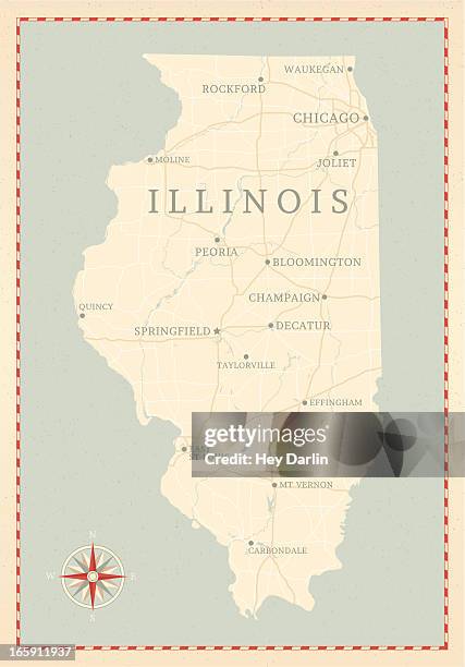 vintage-style illinois map - chicago illinois stock illustrations