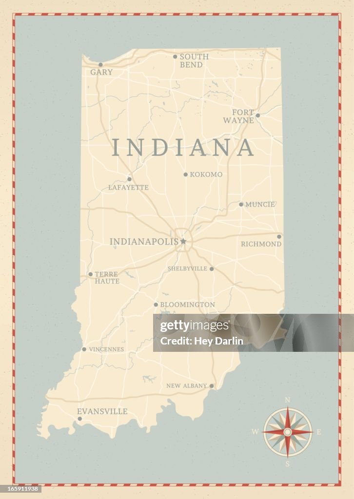 Vintage-Style Indiana Map