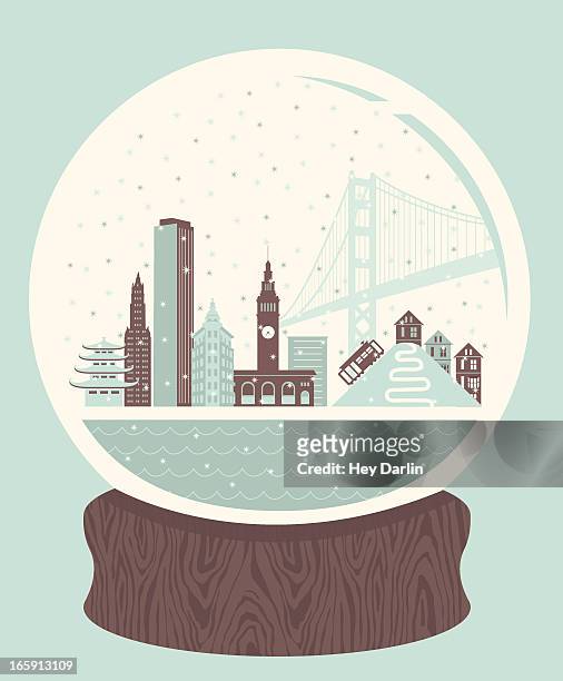 ilustrações de stock, clip art, desenhos animados e ícones de globo de neve de san francisco - bola de cristal com neve