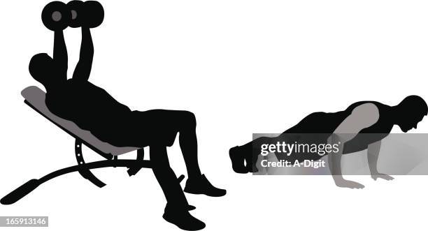 body building vector silhouette - press ups stock illustrations