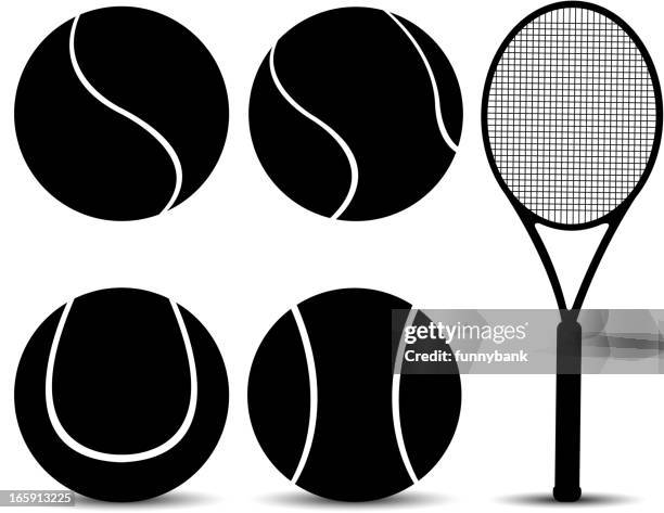 tennis equipment silhouette - tennis ball stock illustrations